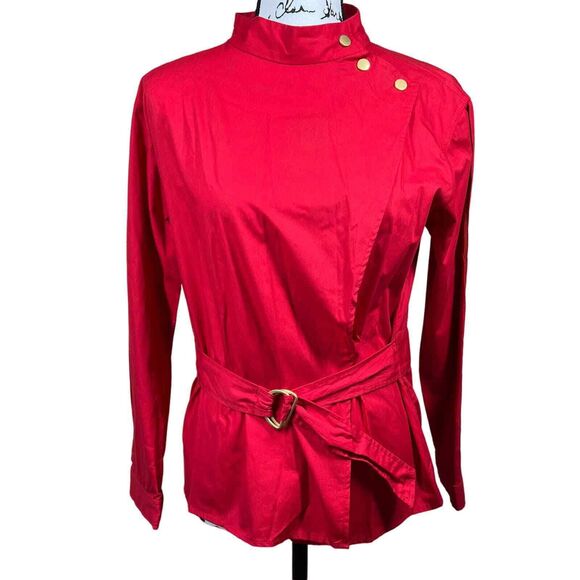 Zara basic red blouse Asymmetrical mock neck long sleeve size S cyber core - Picture 14 of 14